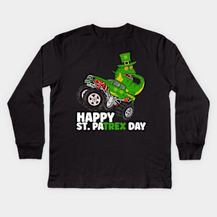 Happy St Pat Trex Day Dino Monster Truck St Patricks Day Kids Long Sleeve T-Shirt